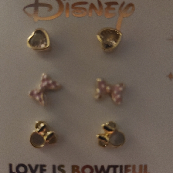 NIB Disney Minie Mouse "Bowtiful", Earrings, Set of 3, Rose Gold - Picture 2 of 5